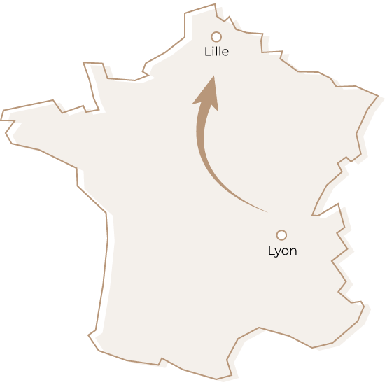 carte-lyon-lille Quitter Lyon pour s’installer à Lille Dmax, entreprise de déménagement d'entreprise et particulier