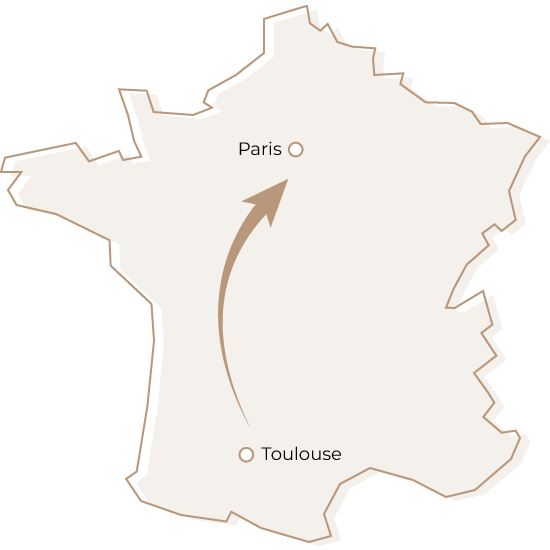 carte-toulouse-paris Quitter Toulouse pour déménager à Paris Dmax, entreprise de déménagement d'entreprise et particulier